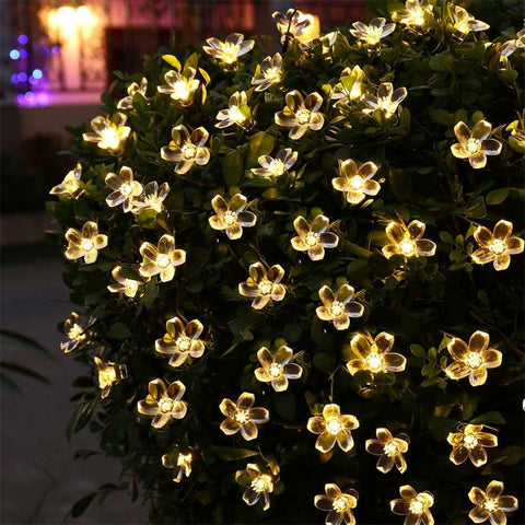 50 LEDS Peach Blossom Flower Solar Lamp 7M Power LED String Fairy Lights Solar Garlands Garden Christmas Decor For Outdoor - ren mart