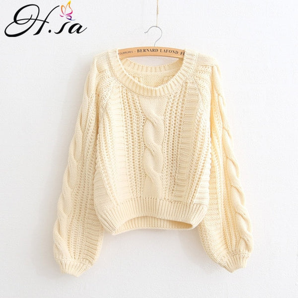 H.SA Roupas femininas Women Pull Sweaters 2018 New Yellow Sweater Jumpers Candy Color Harajuku Chic Short Sweater Twisted Pull - ren mart