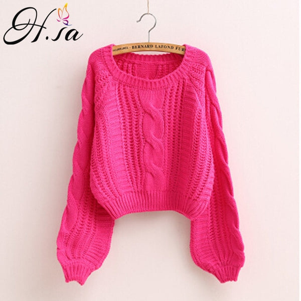 H.SA Roupas femininas Women Pull Sweaters 2018 New Yellow Sweater Jumpers Candy Color Harajuku Chic Short Sweater Twisted Pull - ren mart