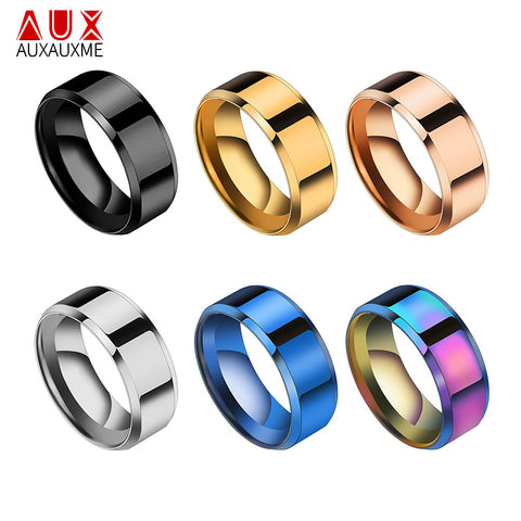 Auxauxme Simple Titanium Steel 8mm Wedding Bands Ring Rianbow/Blue/Rose Gold/Black Party Gift For Men Fashion Jewelry Size 5-13 - ren mart