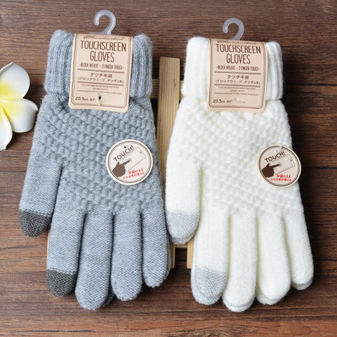 Winter Touch Screen Gloves Women Men Warm Stretch Knit Mittens Imitation Wool Full Finger Guantes Female Crochet Luvas Thicken - ren mart