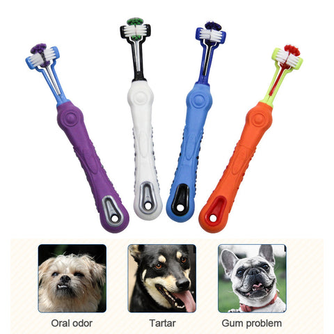 Pet Dog Toothpaste Toothbrush Three-Tooth Anti-Slip Pet Dog Tooth Cleaning Oral Dental Care Tool Supplies Cleaning Mouth - ren mart