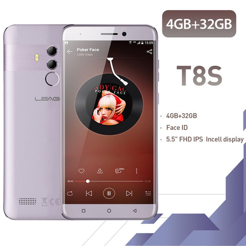 LEAGOO T8s Face ID Smartphone 5.5''FHD Incell RAM 4GB ROM 32GB Android 8.1 MT6750T Octa Core 3080mAh Dual Cams 4G Mobile Phone - ren mart