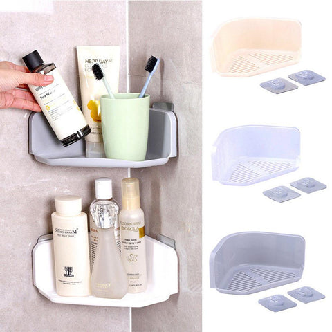 3 Colors Suction Cup Corner Shower Shelf Bathroom Shampoo Shower Shelf Holder Kitchen Storage Rack Organizer - ren mart