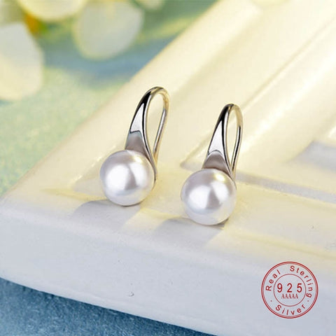 925 Sterling Silver Big Clear Pearl Earrings  Simple Round White Pearl Earrings Jewelry Classic Earrings For Women Elegant Gifts - ren mart