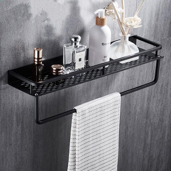 Black Bathroom Shelf Space Aluminum Shower Basket Corner Shelves Bathroom Shampoo Holder Kitchen Storage Rack Accessories - ren mart