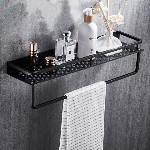 Black Bathroom Shelf Space Aluminum Shower Basket Corner Shelves Bathroom Shampoo Holder Kitchen Storage Rack Accessories - ren mart