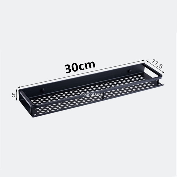 Black Bathroom Shelf Space Aluminum Shower Basket Corner Shelves Bathroom Shampoo Holder Kitchen Storage Rack Accessories - ren mart