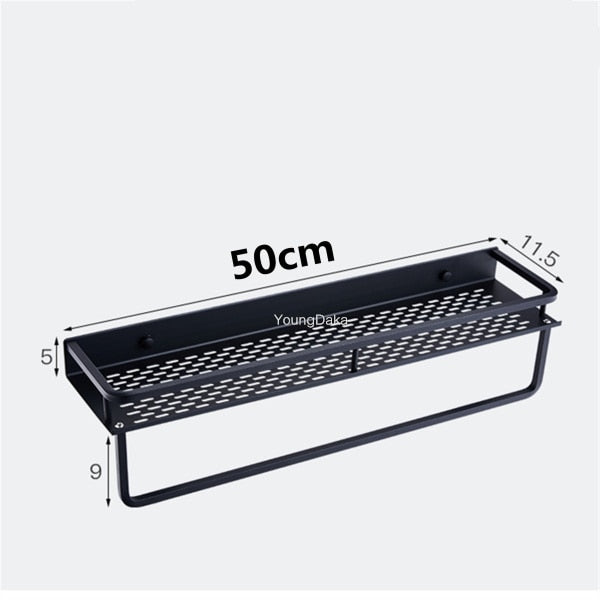 Black Bathroom Shelf Space Aluminum Shower Basket Corner Shelves Bathroom Shampoo Holder Kitchen Storage Rack Accessories - ren mart