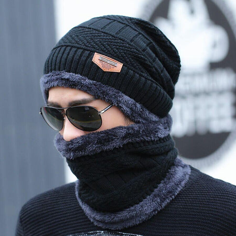 SUOGRY Neck warmer winter hat knit cap scarf cap Winter Hats For men knitted hat men Beanie Knit Hat Skullies Beanies - ren mart